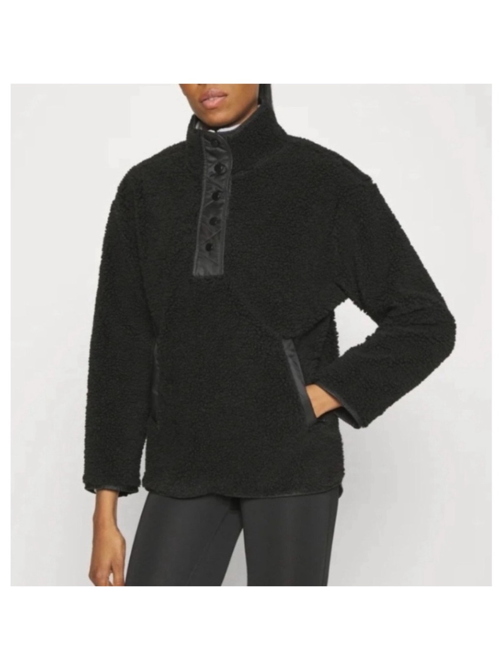 Athleta Cozy Black Sherpa Snap-Front Pullover Jacket - Size XS